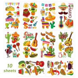 60 Pieces Cinco De Mayo Mexican Fiesta Tattoos for Kids, Fiesta Party Decorations, Taco Pinata Bachelorette Temporary Tattoo Stickers for Party Supplies Favors