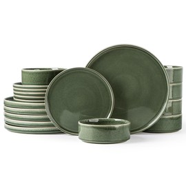 AmorArc Ceramic Dinnerware Set for 6, 18 Pieces Handmade Reactive Glaze Stoneware Plates and Bowls, Scratch Resistanct | Dishwasher & Microwave Safe Stackable Dishes Set
