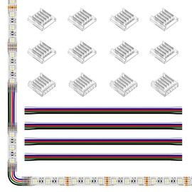 SEZO 5PIN 12mm 0.47in Width LED light Strip Connectors Kit RGBW 5050 8PCS Transparent Unwired Strip to Strip Connectors + 4PCS Strip to Wire Connectors + 4PCS 15cm Long 22AWG Extension Wire 5V 12V 24V