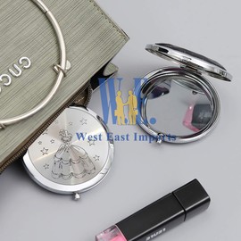 WE Makeup Compact Mirror Favor Cinderlla 12PCS Quinceanera Round Pocket Purse Hand Mirror Cenicienta wih Organza Gift Bag