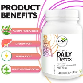GNA Naturals - Full Body Detox Cleanse for Men and Women, 120 Veggie Caps - Helps with Eczema Relief, Psoriasis and Acne Breakout Skin Health
