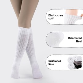 COOVAN Grip Pilates Socks for Women 3 Pairs Yoga Slouch Crew Long Scrunch Slipper Socks for Barre Ballet Dance Hospital