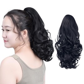 Clip Ponytail,SYXLCYGG Clip Claw Black Pony tails Extension Wavy 14" 4.3 OZ Synthetic Like Real Hair Fake Hair pieces Easy To Use Fluffy¬ Tangled
