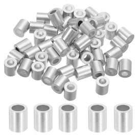 sourcing map 5/32" 4mm Aluminum Crimping Loop Sleeve Single Round Ferrule 10mm Height,Silver 50pcs