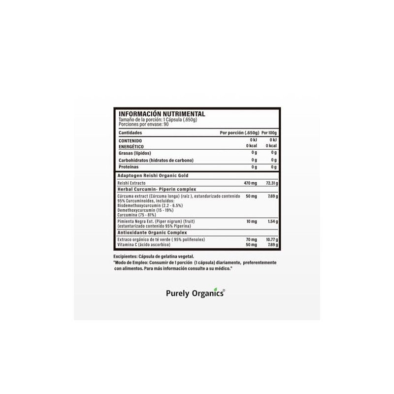 Purely Organics | Reishi Gold 650 mg con Cúrcuma, Té