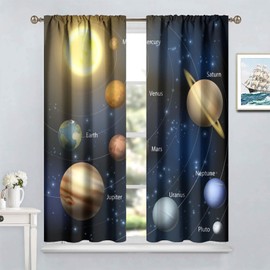 SHElifestyle Outer Space Curtains for Kids Bedroom, Solar System Window Treatments Galaxy Knowledge Universe Planets Educational Window Drapes for Boys Girls Study Room 42x45in