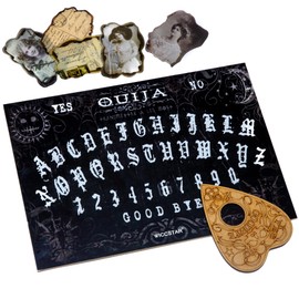 WICCSTAR Wooden black Ouija board game with planchette and detailed instruction