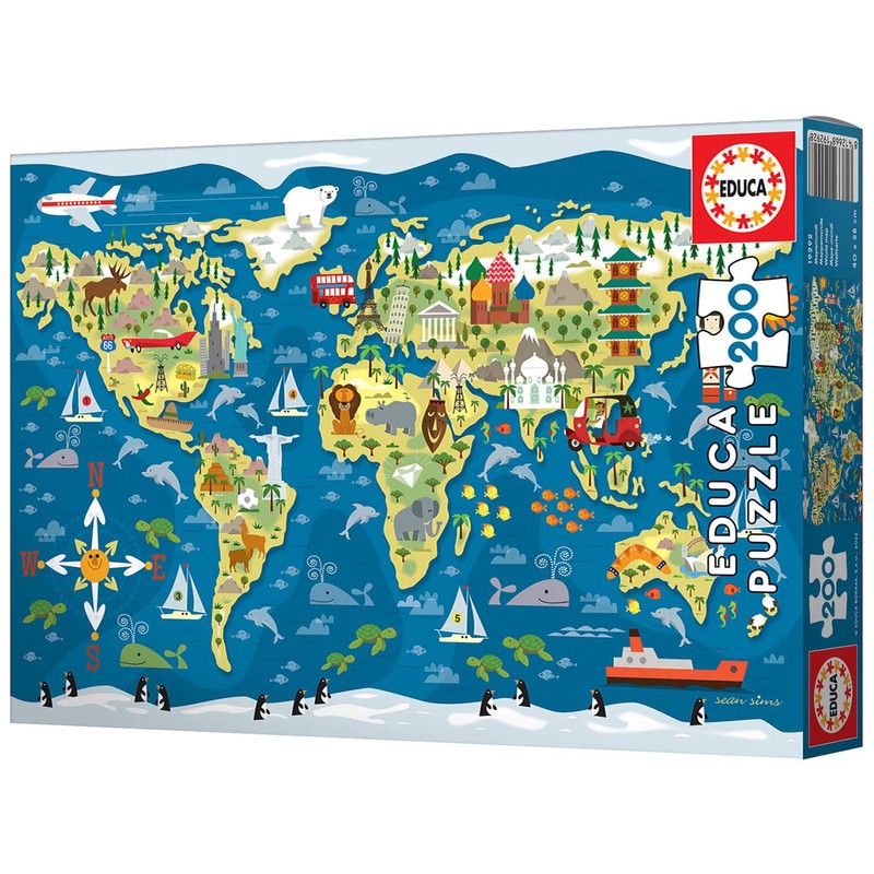 Educa 19292, World Map, 200 Piece Puzzle for Adults and