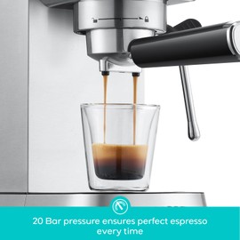 CASABREWS CM5418 Espresso Machine 20 Bar, Compact Espresso Maker with Steam Milk Frother, Stainless Steel Coffee Machine with 34oz Removable Water Tank for Cappuccino, Latte, Silver