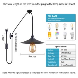 KOLAKODLUX Hanging Lamp with Plug in Cord Outdoor Lamps for Patio Waterproof Pendant Light with Plug Outdoor Lamps for Patio Waterproof Hanging Pendant Light with Plug in Cord MA6006