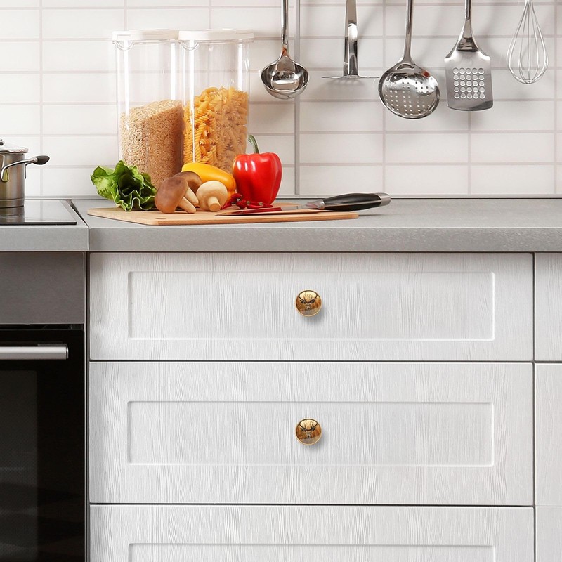 Msyxl 4 Pack Antler Deer Cabinet Knobs Round 1-1/4 Inch