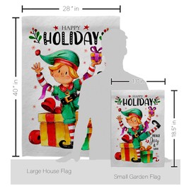 Breeze Decor Elf Holiday Garden House Flag Kit Wintertime Christmas Santa Marry Xmas Present Reindeer Season Snow Decoration Banner Small Yard Gift Double-Sided, Made in USA