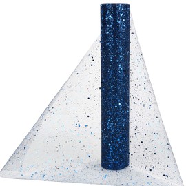 BHGT Tulle Fabric 30 cm 9 m Decorative Fabric Tulle Roll Table Runner with Glitters Tulle Fabric Table Runner Tulle Ribbon for Wedding Communion Christmas Festival Dark Blue