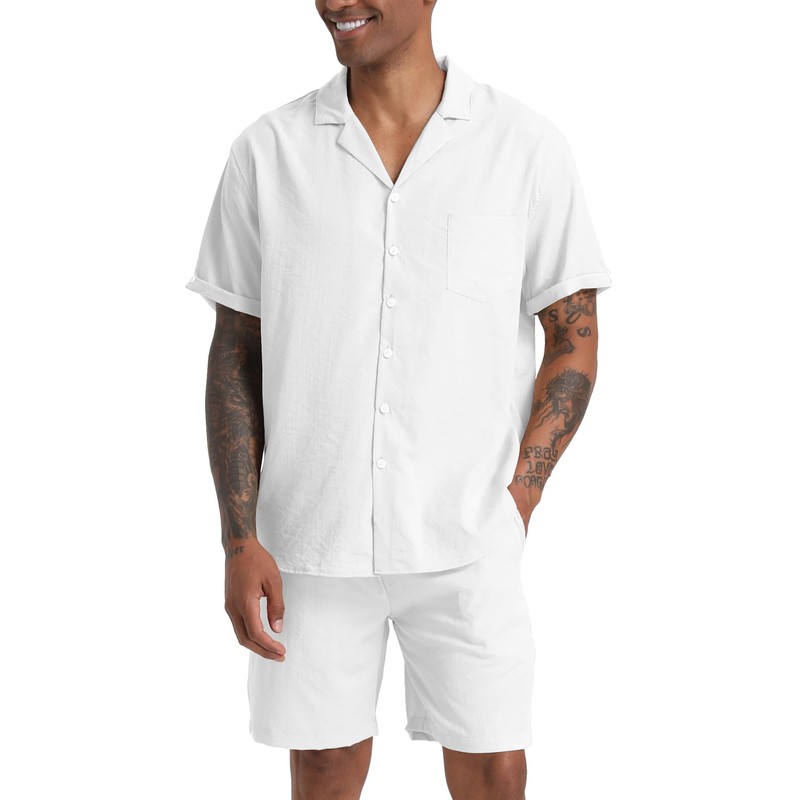 RPOVIG - Camisas de lino para hombre, conjunto de 2