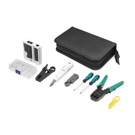 DIGITUS LAN Network Tool Set - Network Tester - Crimping Tool - Cutting & Stripping Tool - LSA Insertion Tool - Screwdriver - Nylon Carry Case