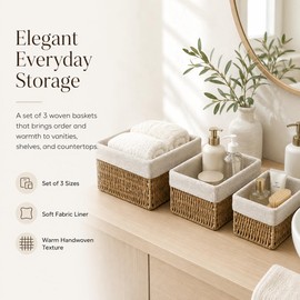 Rattanzenith Wicker Storage Baskets Set of 3, Bathroom & Shelf Bins