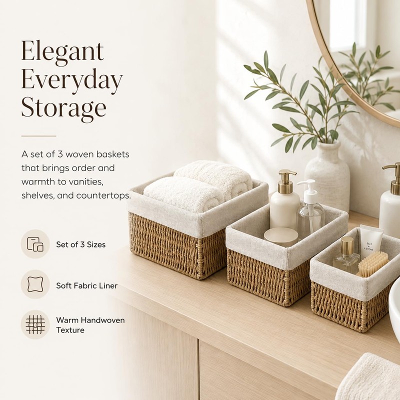 Rattanzenith Wicker Storage Baskets Set of 3, Bathroom & Shelf