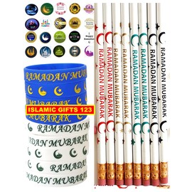 Islamic Gifts 123 Ramadan Pencils Ramadan Wristband 48 Pack+200 Ramadan Stickers Ramadan favors Ramadan Mubarak Decoration Eid Favors Muslim Kids Gifts Islamic favors Islamic wall Decor