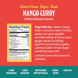 Brooklyn Delhi Golden Coconut Curry - Indian Simmer Sauce with Turmeric, Ginger, Lemon, & Coriander - 12 Ounces - Mild Enough for a kid, Flavorful Enough for a Foodie - Vegan - No Artificial Additives (2 Pack, Mango Curry)
