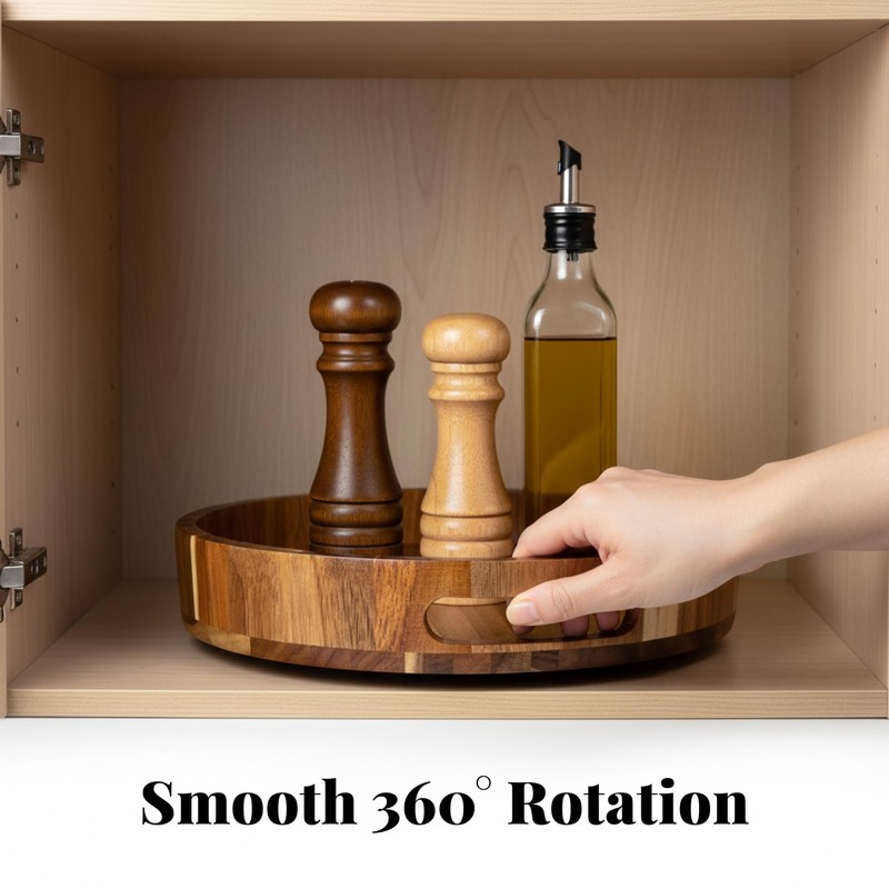 PANDAWOOD Acacia Wood Lazy Susan - 12 Inch Wooden Turntable
