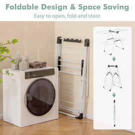 Giantex Clothes Drying Rack, 2-Layer Stainless Steel Foldable Laundry Drying Rack with 6-Level Adjustable Height, Useful Clips, Space Saving Freestanding Folding Collapsible Laundry Drying