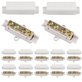 12 Pieces Wire Connector Brass Conductor Double Screws Terminal Block Kit 1000V 100A for Ammeter Wiring, 2.5 to 16mm², Wire Conductor Shock Wire Terminal ABS Housing, Wire Terminal Block