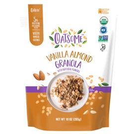 Oatsome Vanilla Almond Granola, Gluten Free, Non-GMO, 5g Protein, Made with Whole Grain Organic Oats, Honey, Almonds, & Vanilla, for Protein Snacks Cereals Breakfast Yogurt, 10 Oz Bag