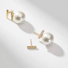 TseenYi Pearl Earrings Gold Rhinestone Bar Earrings Vintage Pearl Studs Earrings Pearl Bridal Earrings Jewelry for Women and Girls Gifts