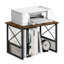 VYUOL Printer Stand for Desk, Desktop Printer Stand Shelf Organzier for Home Offic, for Above and Under Desk, Fax Machine Copier Scanner, Rustic Brown