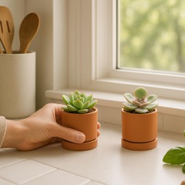2-Pack Terracotta Plant Pots with Saucers, 3 Inch, 40-X-B-0