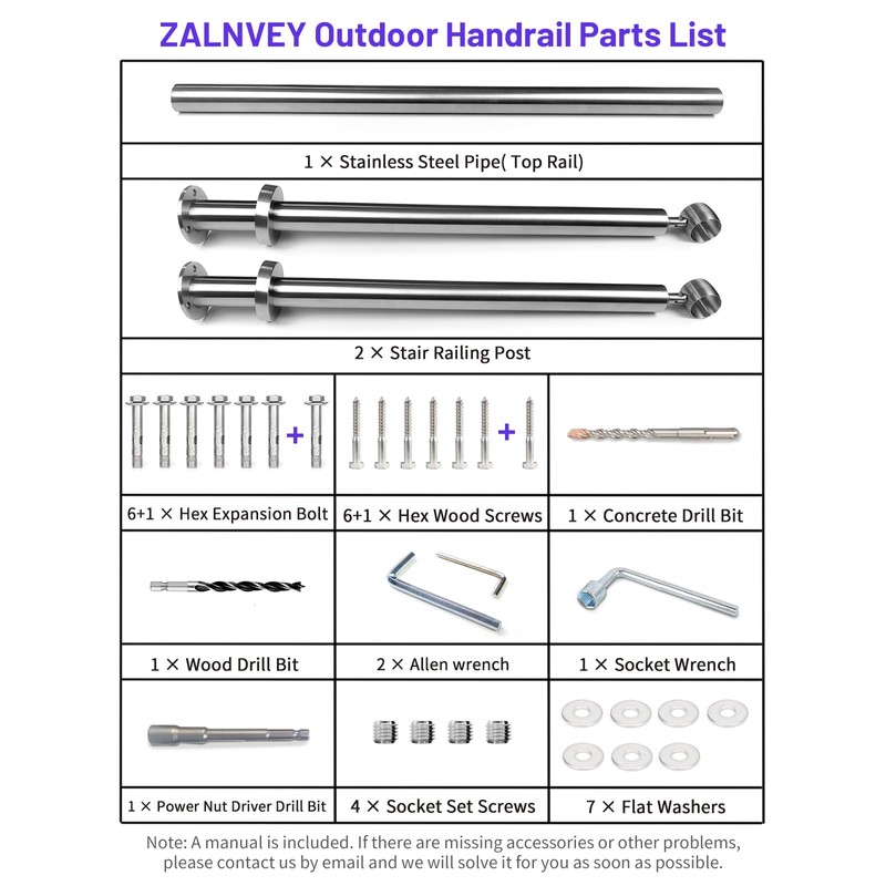ZALNVEY Outdoor 2 Step Handrail, DIY 304 Stainless Steel Transitional