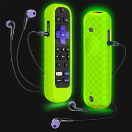 Case for Roku Headphone Remote, Battery Cover for Roku Voice Pro Remote, Rechargeable Control with Headphone Jack Silicone Sleeve Skin Glow in The Dark Green