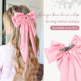 1PC Satin Hair Bows for Women Large Hair Barrettes Ribbon for Girls Giant Long Bow Hair Clips Ponytail Holder Silk Big Hair Clips Accessories for Women(Pink)