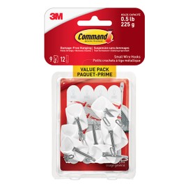 Command Wire Hooks Value Pack, Small Wall Hook, White, 9 Hooks 12 Small Command Strips