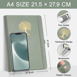 EMSHOI A4 Notebook Lined - 100 GSM Hardcover Leather Journal with Sticky Notes, 192 Pages College Ruled Notebook for Women Men Work School Writing Journaling, 21.5 X 29.7 cm - Light Green