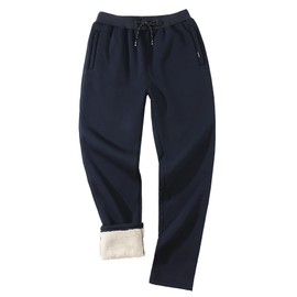 Aprsfn Men's Sherpa Lined Sweatpants Thicken Warm Athletic Pants Sports Jogger (Dark Blue, Large)