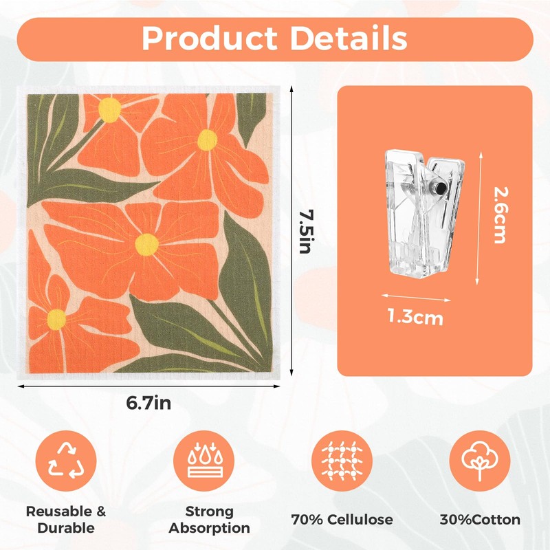 Needbrock 6 Pack Swedish Dishcloths for Kitchen,Abstract Floral Dish Towels