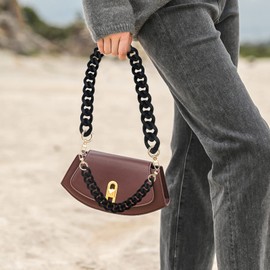 findTop 2 PCS Correa de cadena plana grande, correa de acrílico negro para bolsos, correa para bolsos de repuesto para bolsos de mano DIY Craft (40cm y 60cm)