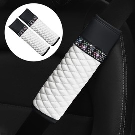 Piburth 2PCS Car Seat Belt Cover, Breathable Leather Shoulder Pads Protect Your Neck, Harness Pads Strap for a More Comfortable Driving, Car Accessories Compatible for Women Girls (White)