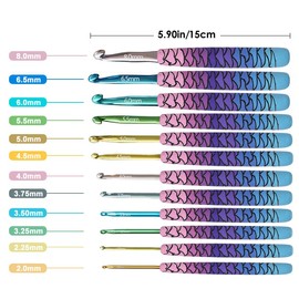 Viaky 36 Pack Crochet Hooks Set, 12 Pcs Soft Handles Knitting Needles 2.25mm-8.0mm, Aluminum Ergonomic Handle Mermaid Pattern Crochet Hooks Kit for Beginner Knitting Lover