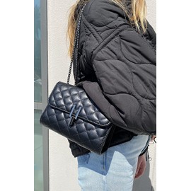 Jesata Quilted Crossbody Purse Shoulder Bag with Flap Handbag with Chain Strap Side Purse Black Evening Clutch For Women