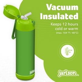 Jarlson® Charli Children's Stainless Steel Drinking Bottle with Straw - Thermos Flask 350 ml - TÜV Tested - BPA Free - Leak-Proof - Thermal Water Bottle for School, Nursery (Green)