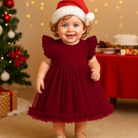 TENTIDE Baby Girl Butterfly Dress Tutu Ruffle Sleeveless Dresses Photograph Party Outfits Birthday Gift(0-3 Months,Red)