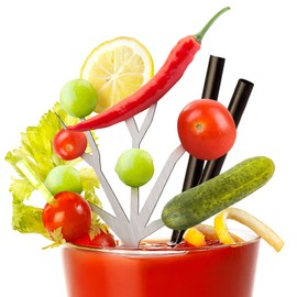 Baderke 4 pcs Bloody Mary Tree Branches Skewers Stainless Steel Cocktail Picks Bloody Mary Garnish Tree Bloody Mary Accessories Gift for Drinks Lovers(Bright Style)