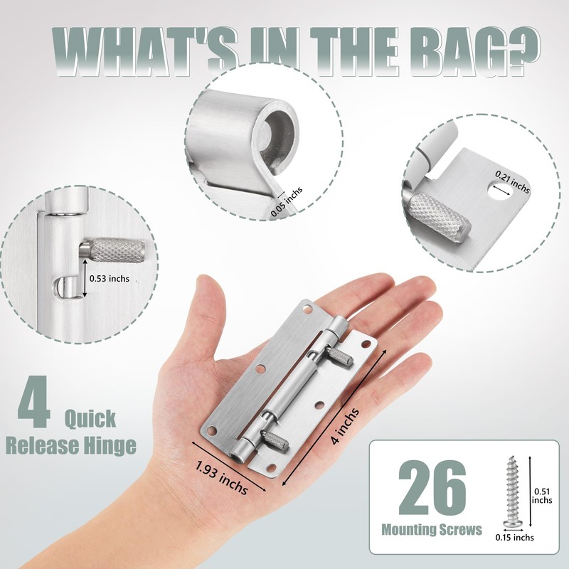 HSMT-hinges 4 Inch Quick Release Hinge, Stainless Steel 304, Detachable,