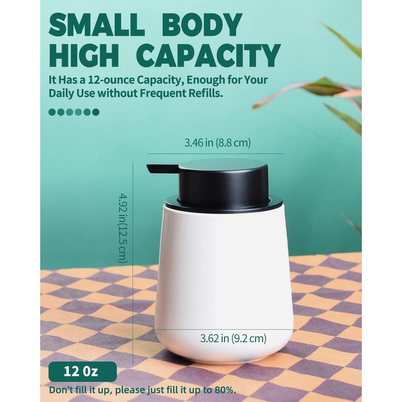 Bosilunlife Foam Soap Dispenser - 12Oz Matte White Ceramic Foaming