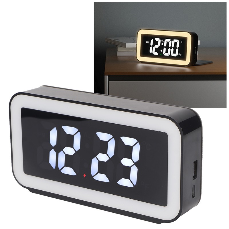 Wireless Charging Alarm Clock USB Reverse Charging LED Large Screen