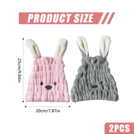 2 Pcs Dry Hair Hat Hair Drying Towels for Women Microfiber Dry Hair Cap with Cute Rabbit Ears Quick Drying Bath Cap Cartoon Hair Turbans Twist Super Absorbent Hair Towel Hair Wrap for Women Girls