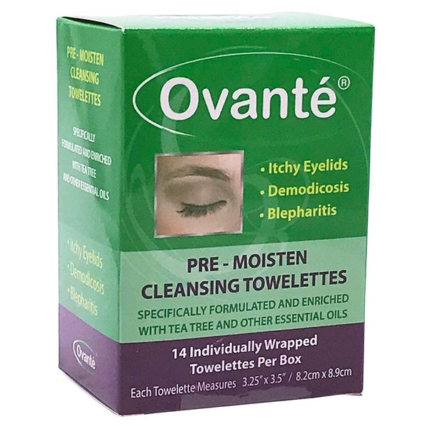 Ovante Eyelid Wipes With Coconut, Tea Tree Oil For Demodex, Blepharitis & Itchy Eyelids - 14 ct