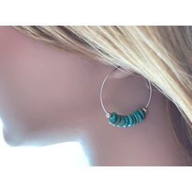 Sterling Silver Turquoise Hoop Earrings, Elegant Gifts for Her, Women, Birthdays, Mothers Day, Graduation, Graduate, December Birthstone, Turquoise Jewelry For Women